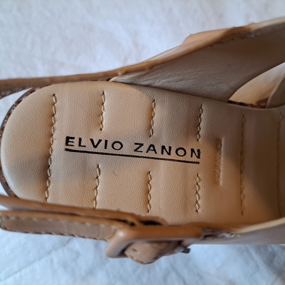 Elvio Zanon Slingback Heels Chunky Heel Sandals Neutral Leather 8.5 EUC - Picture 7 of 8